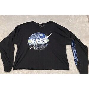 Fifth Sun Long Sleeve Tshirt Womens Large Black NASA Logo